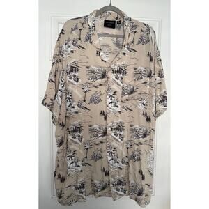 Harley Davidson Retro Motorcycle Beige Floral Hawaiian Button Up Shirt - Sz 3XL